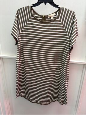 MICHAEL KORS Olive & White Striped Short-Sleeve Crewneck Top